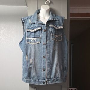 King Maker Blue Denim Vest with Button Front SZ XL